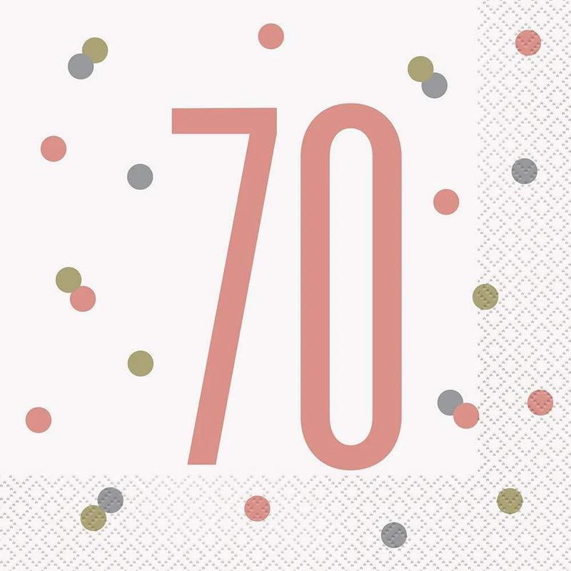 70th Rose Gold Dot Napkins 16pk