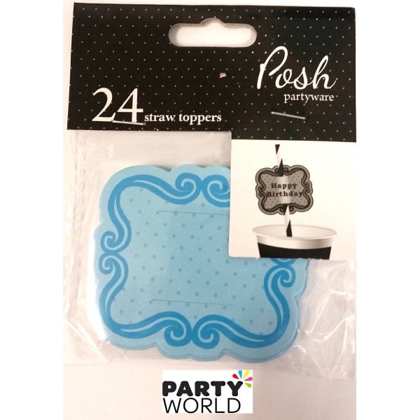 Light Blue Paper Straw Toppers (24pk)