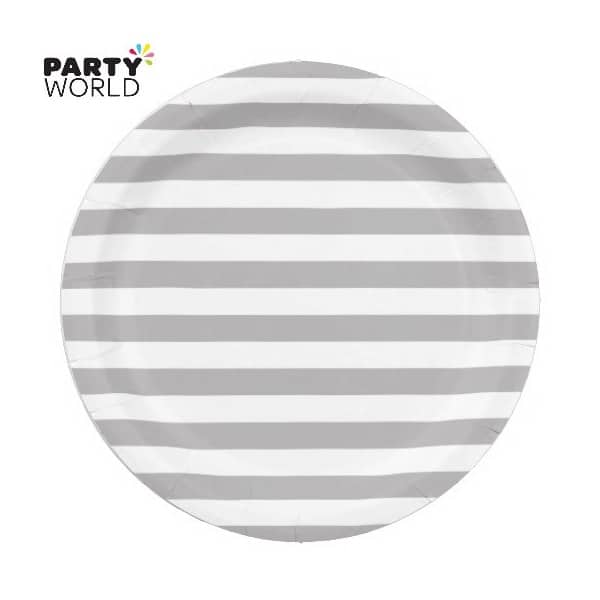 Stripe Paper Plates - Silver 7inch (8pk)
