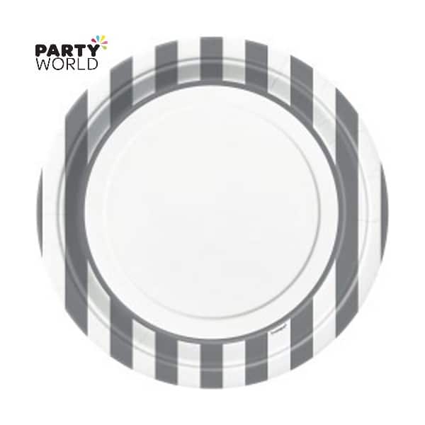 Stripe Paper Plates - Silver 9inch (8pk)
