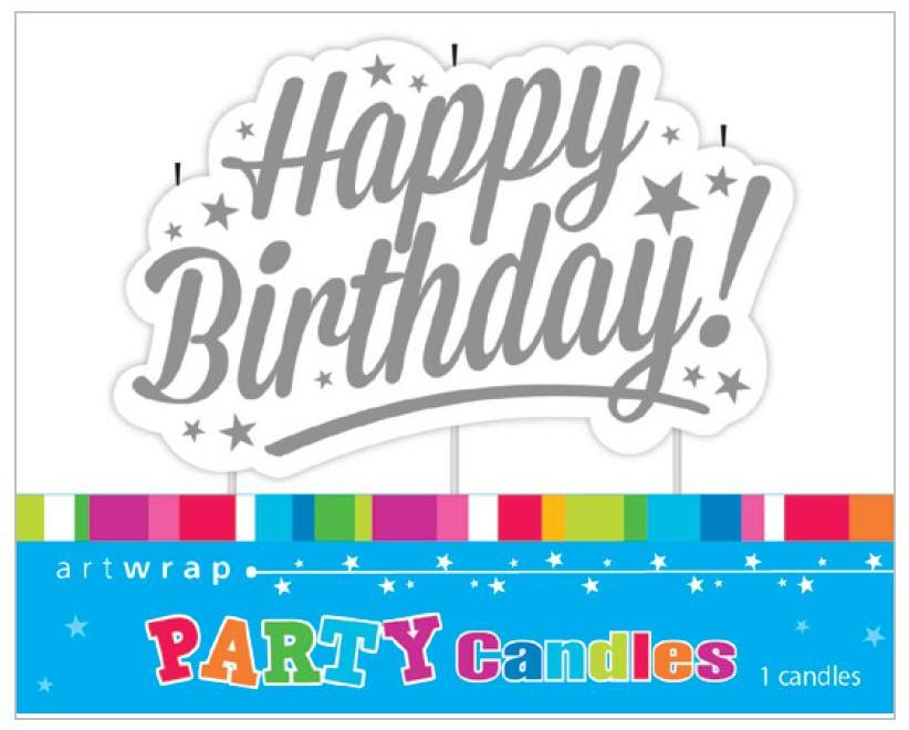 Happy Birthday Candle Silver Stars image 0