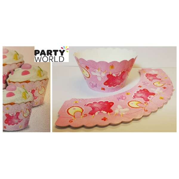 Pink Clothesline Baby Shower Cupcake Wrappers (12)