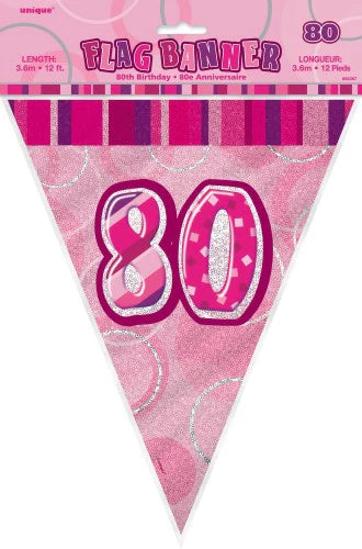 80th Birthday Pink Pennant Banner