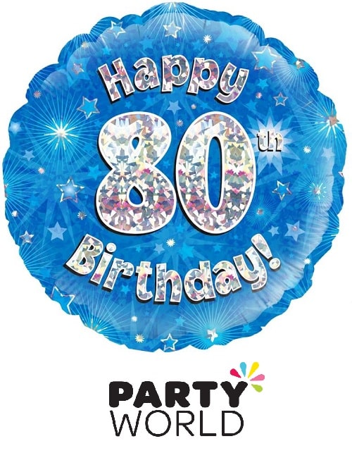80th Birthday Blue Holographic Foil Balloon 45cm