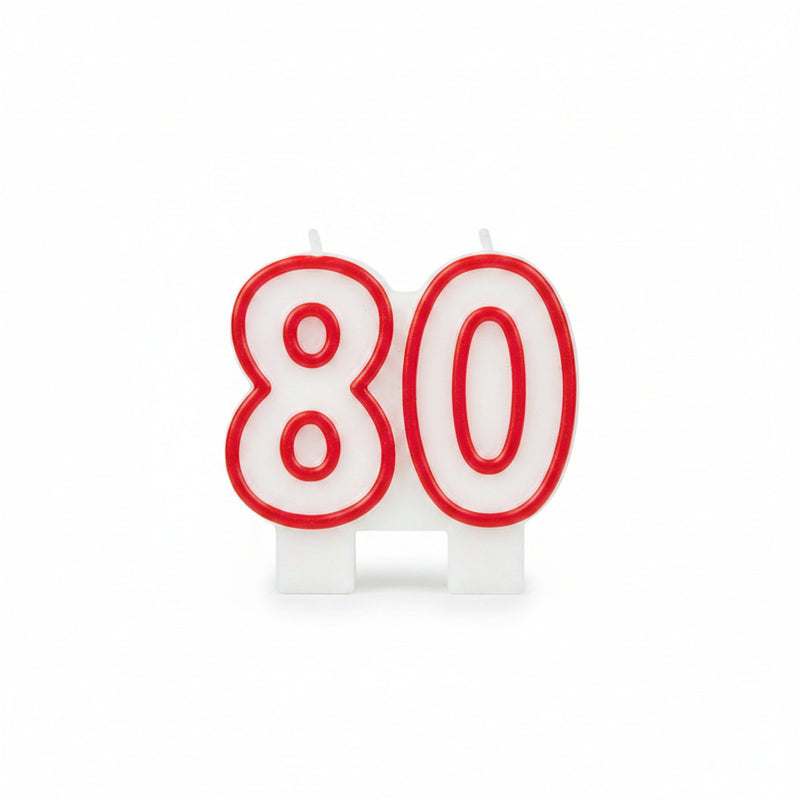 80th Birthday Cake Candle - Red On White