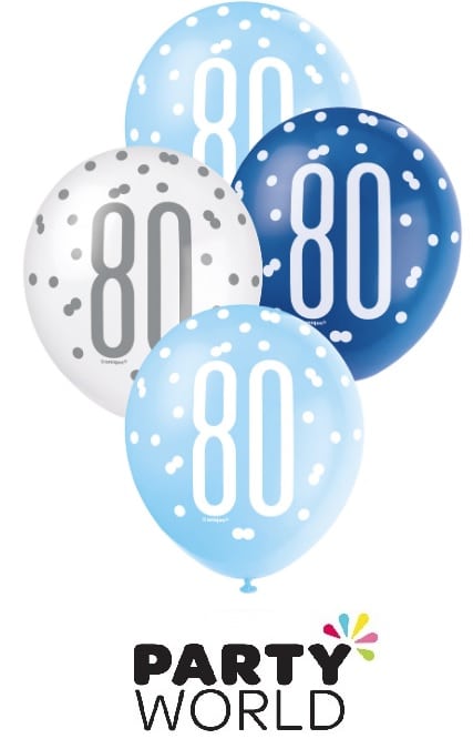 40th Black Silver & White Latex Balloons (6)