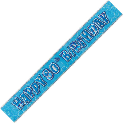 Happy 80th Birthday Banner - Blue and Silver