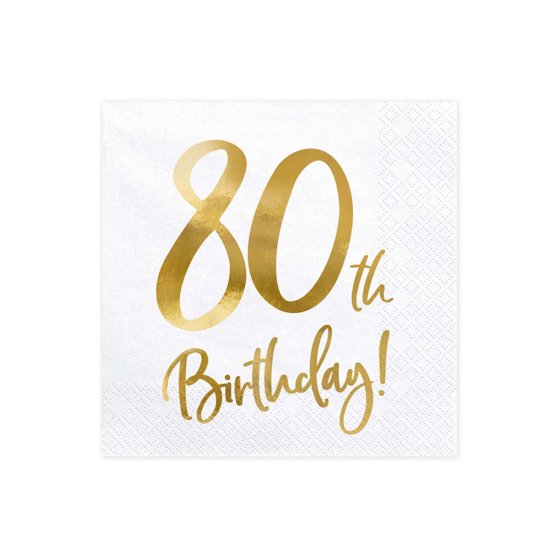 80th Birthday Gold Foiled Napkins 20pk