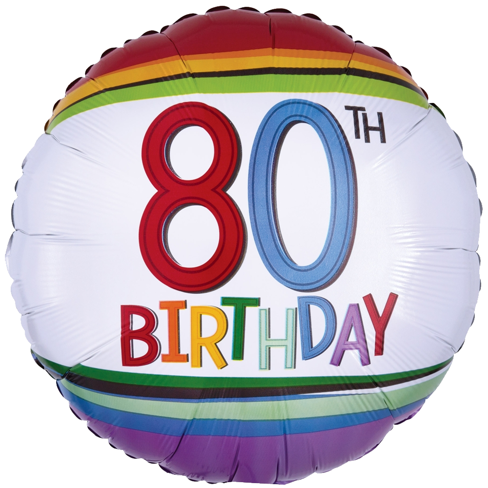 Foil Balloon 80th Birthday - Rainbow Stripe