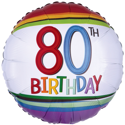 Foil Balloon 80th Birthday - Rainbow Stripe