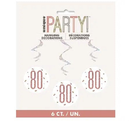 Rose Gold 80th Swirls Hanging Decoration