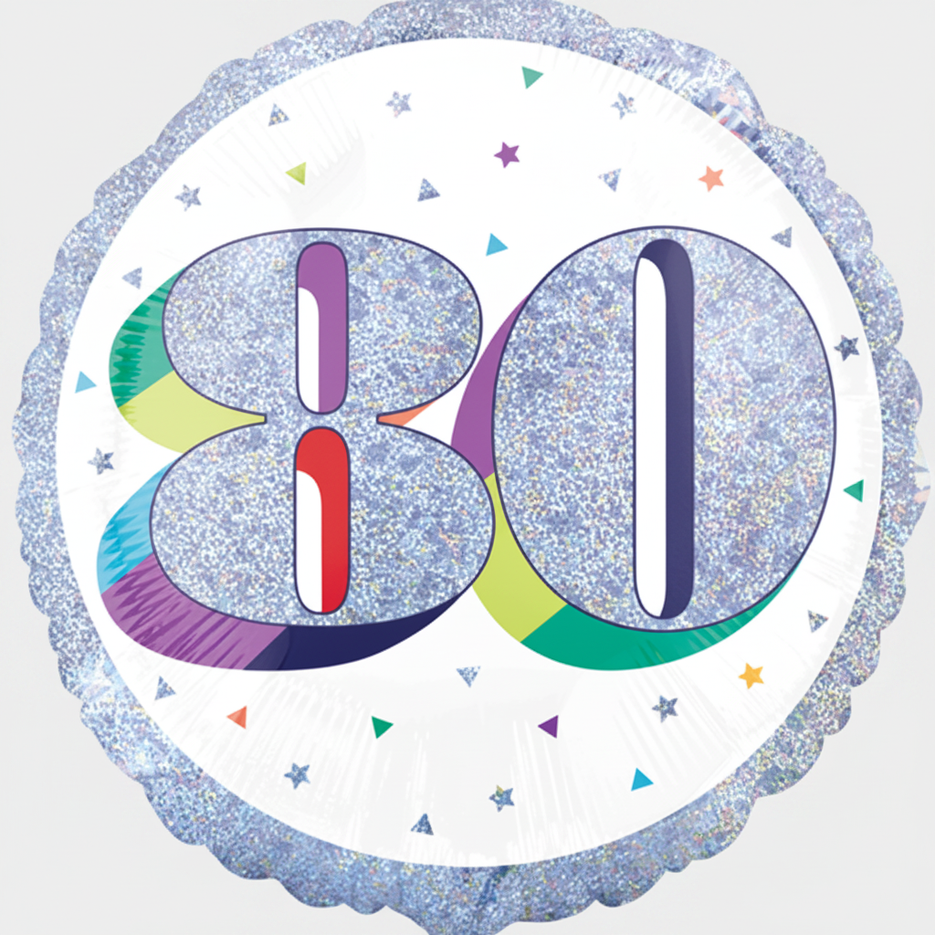 Foil Balloon 80th - Prismatic Silver
