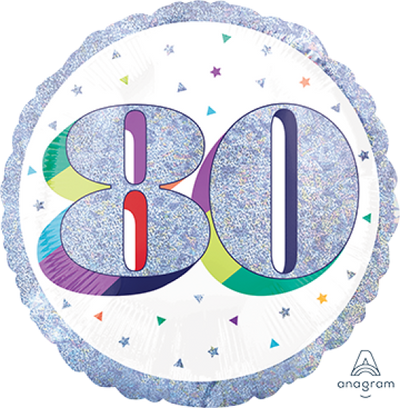 Foil Balloon 80th - Prismatic Silver