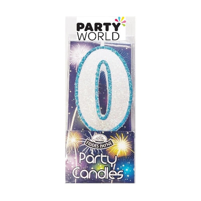 Candle Glitter Blue Number 0