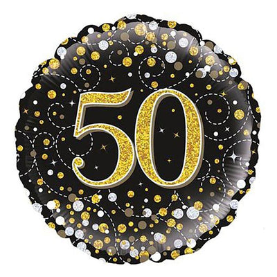 Foil Balloon 18 - 50th Sparkling Fizz Black and Gold image 1