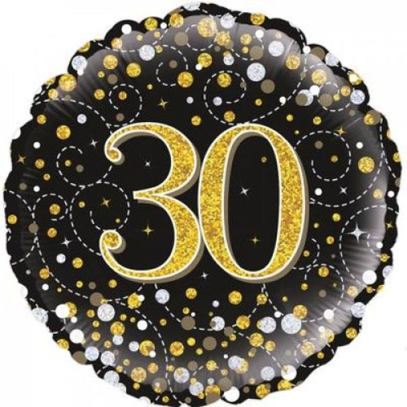 Foil Balloon 30th Birthday - Sparkling Fizz Black &amp; Gold image 1