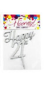 Happy 21st Birthday Silver Glitter Cake Topper image 0