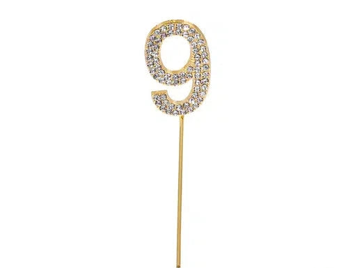 Mini Diamante and Gold Number Cake Topper - 9