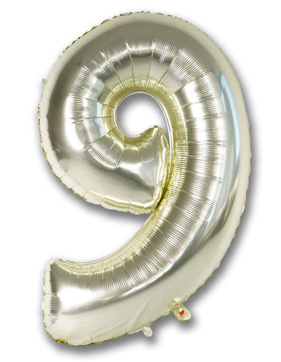 Foil Balloon Number White Gold "9"