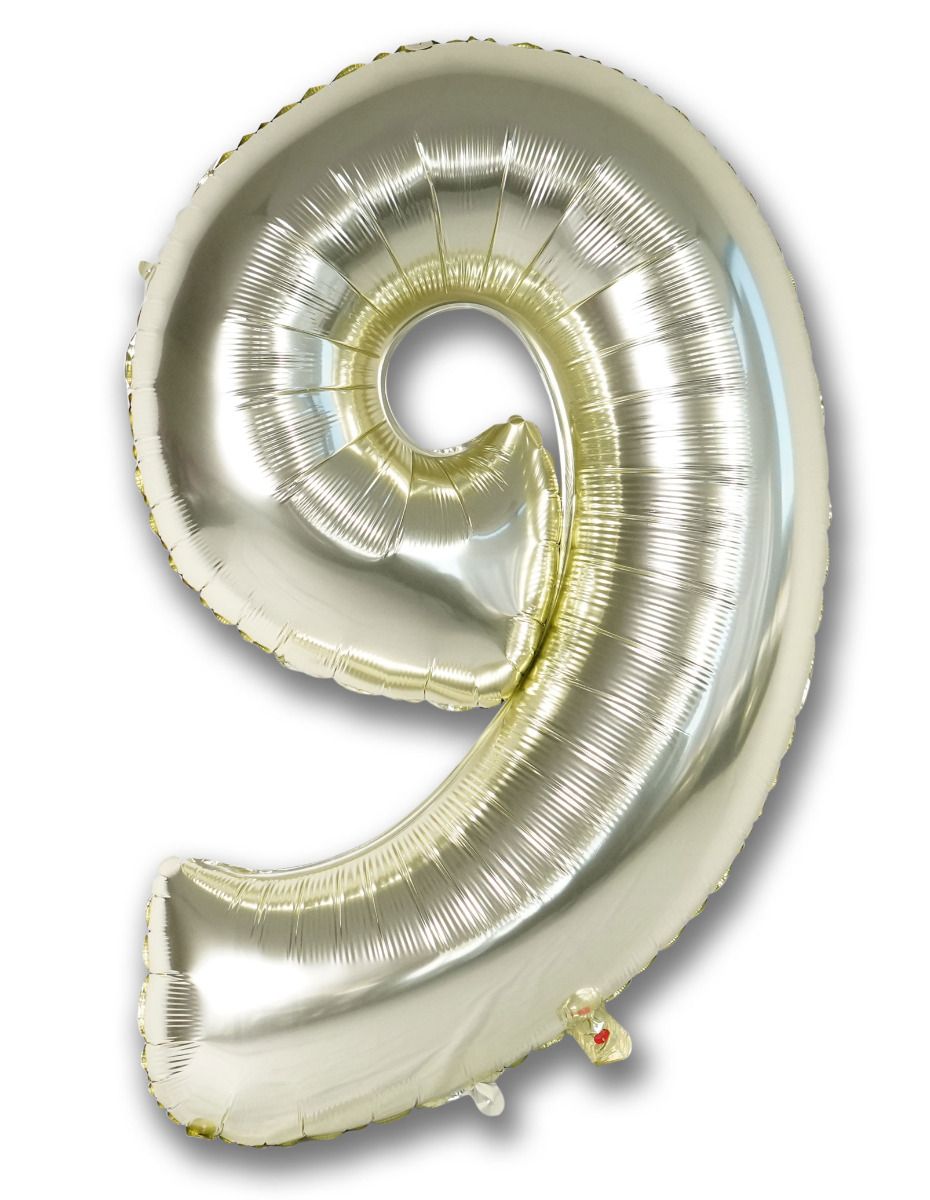 Foil Balloon Number White Gold "9"