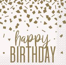 Happy Birthday Napkins Gold and White 16pk image 0