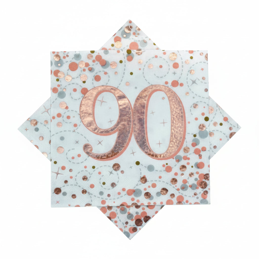 90th Rose Gold Sparkling Fizz Luncheon Napkins (16)