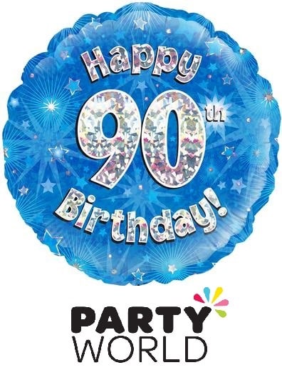 90th Birthday Blue Holographic Foil Balloon 45cm