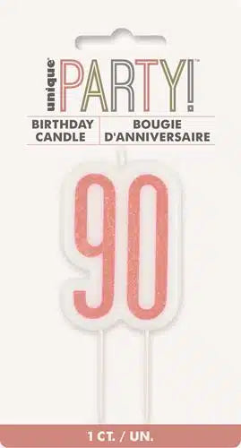 90th Birthday Cake Candle - Rose Gold