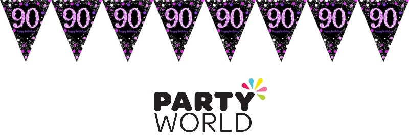 90th Birthday Celebration Pink Prismatic Pennant Banner