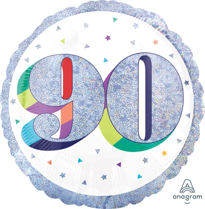 Foil Balloon 90th Birthday - Prismatic Silver