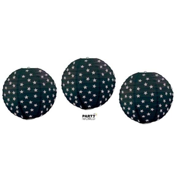 Black Paper Lanterns With Silver Stars (3)
