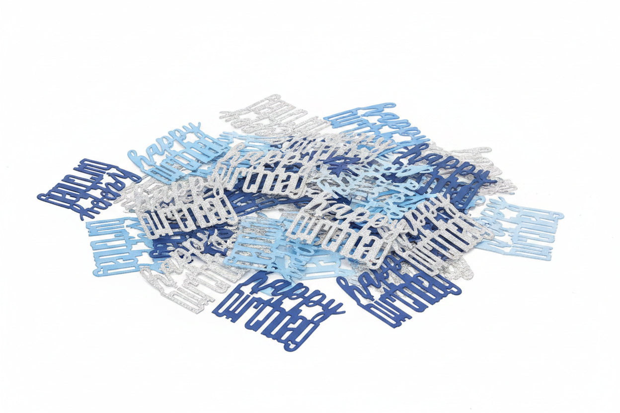 Scatter Confetti Happy Birthday - Blue &amp; Silver