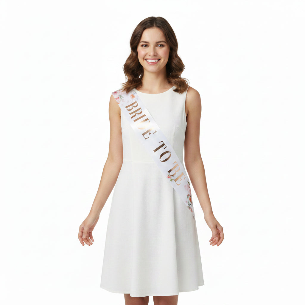 Bride to Be Sash - Rose Gold on White with Floral Print
