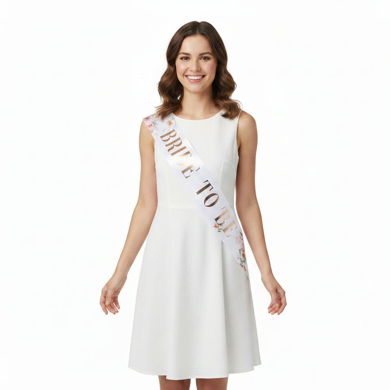 Bride to Be Sash - Rose Gold on White with Floral Print