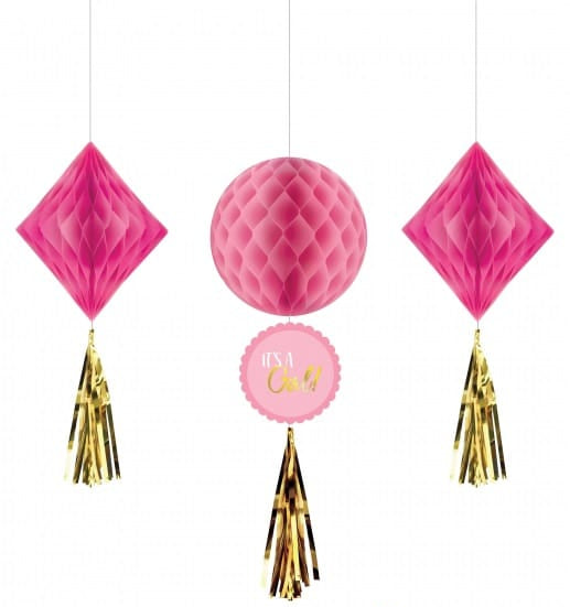 It's a Girl Honeycomb Decorations (3pk)