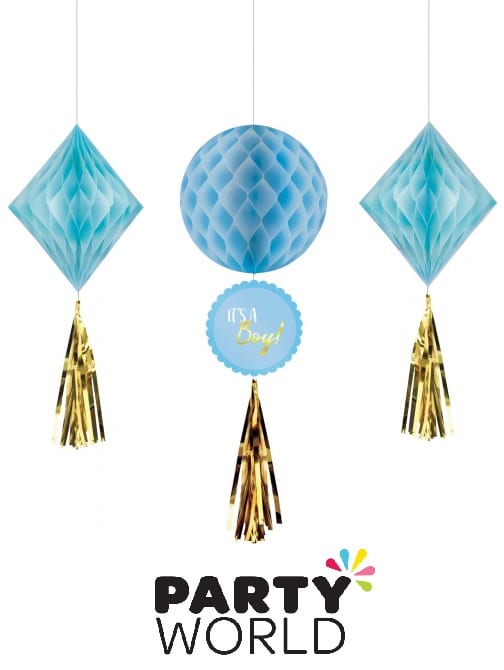 Baby Shower Its a Boy Honeycomb Hanging Decorations
