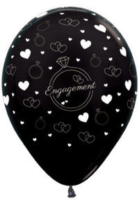 Black Metallic Hearts And Rings Engagement Latex Balloons (6)