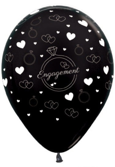 Black Metallic Hearts And Rings Engagement Latex Balloons (6)