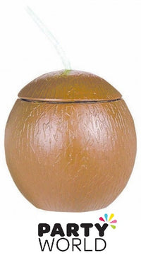 Coconut Shaped Cup with Straw - Plastic 532ml