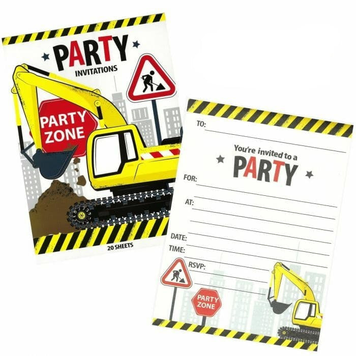 Construction Party Zone Invitations Pad (20 sheets)