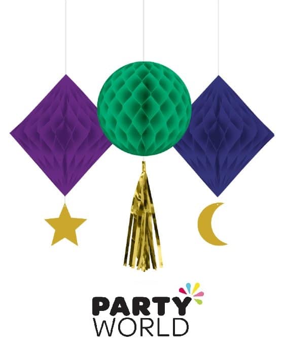 Tropical Hibiscus Hanging Honeycomb & Lantern Decorations (5pk)