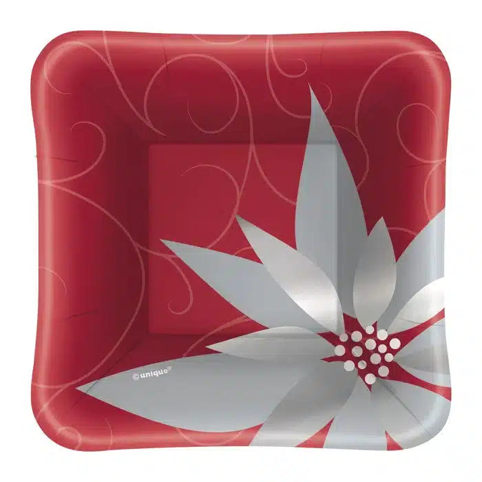 Elegant Red Christmas Square Small Paper Plates (8)