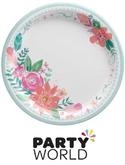 Boho Happy Birthday Paper Plates  17cm/7in (8)