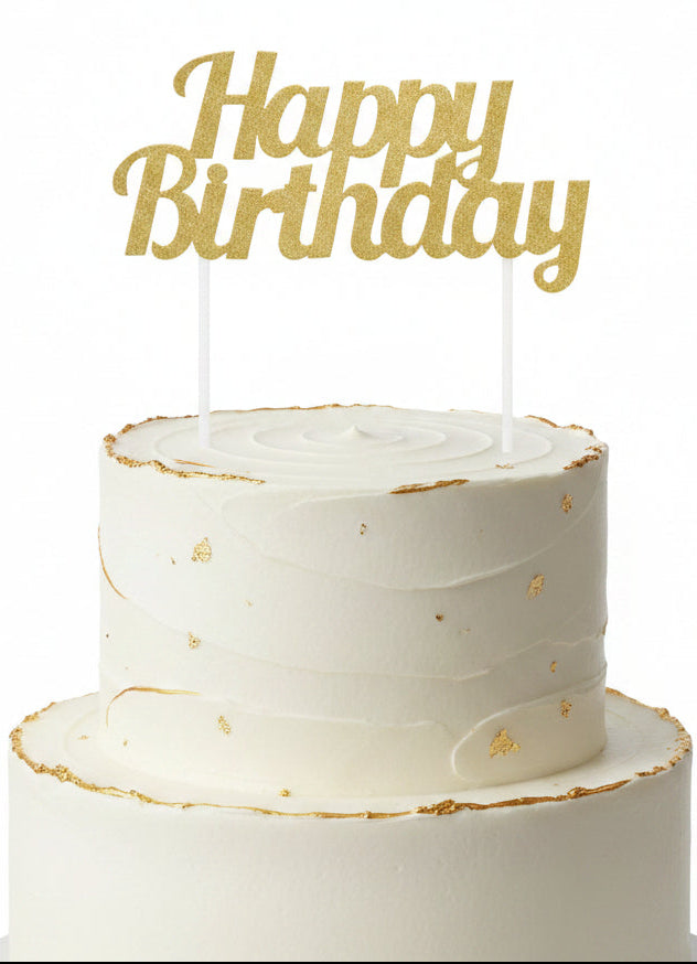 Cake Topper Happy Birthday Gold Glitter