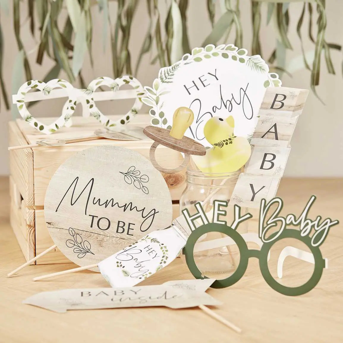 Botanical Hey Baby Shower Party Photo Booth Props (10)]