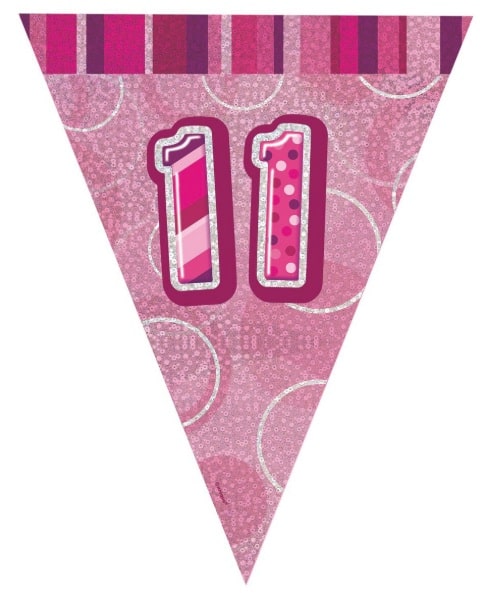 Glitz Birthday 11th Bunting Pink Silver