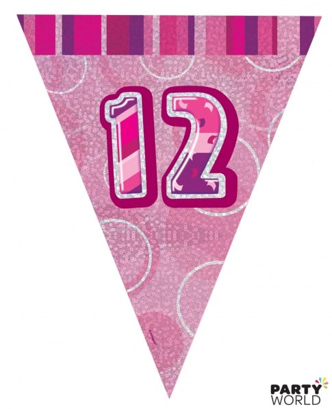 Glitz Birthday 12th Bunting Pink Silver