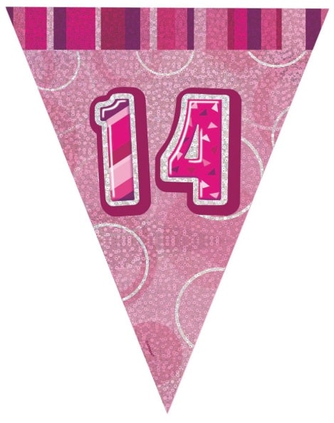 Glitz Birthday 4th Bunting Pink/Silver