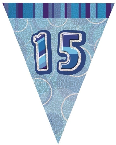 Glitz Birthday 15th Bunting Blue Silver