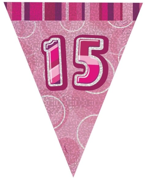 Glitz Birthday 15th Bunting Pink Silver